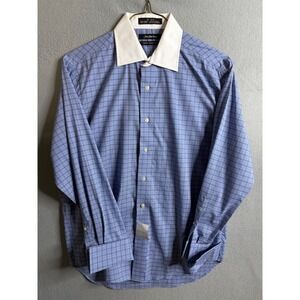 Saks Fifth Avenue Dress Shirt Men's 16 32/33 Slim Fit Blue Plaid Checkered NWT
